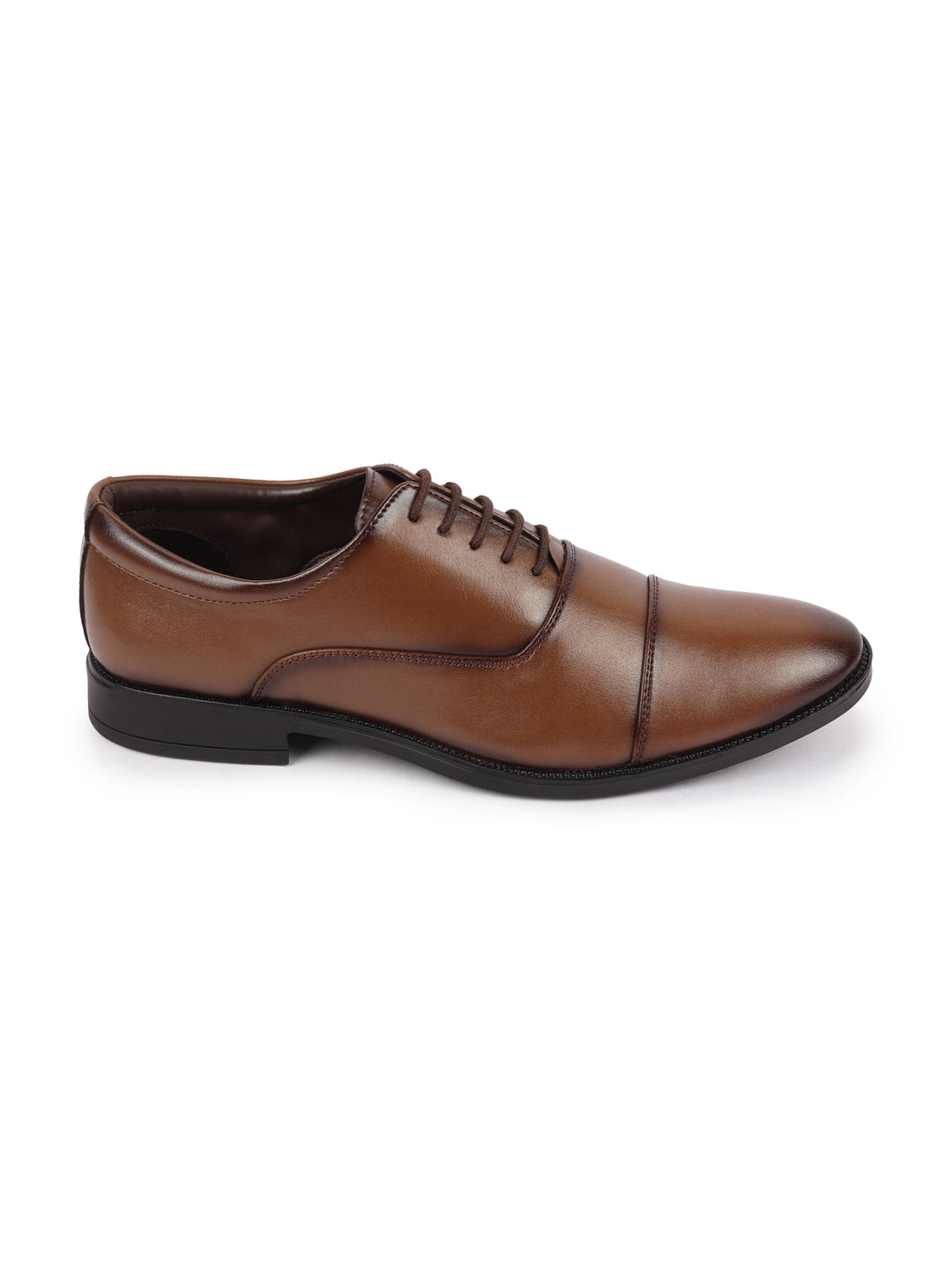 men tan formal office work lace-up derby shoes