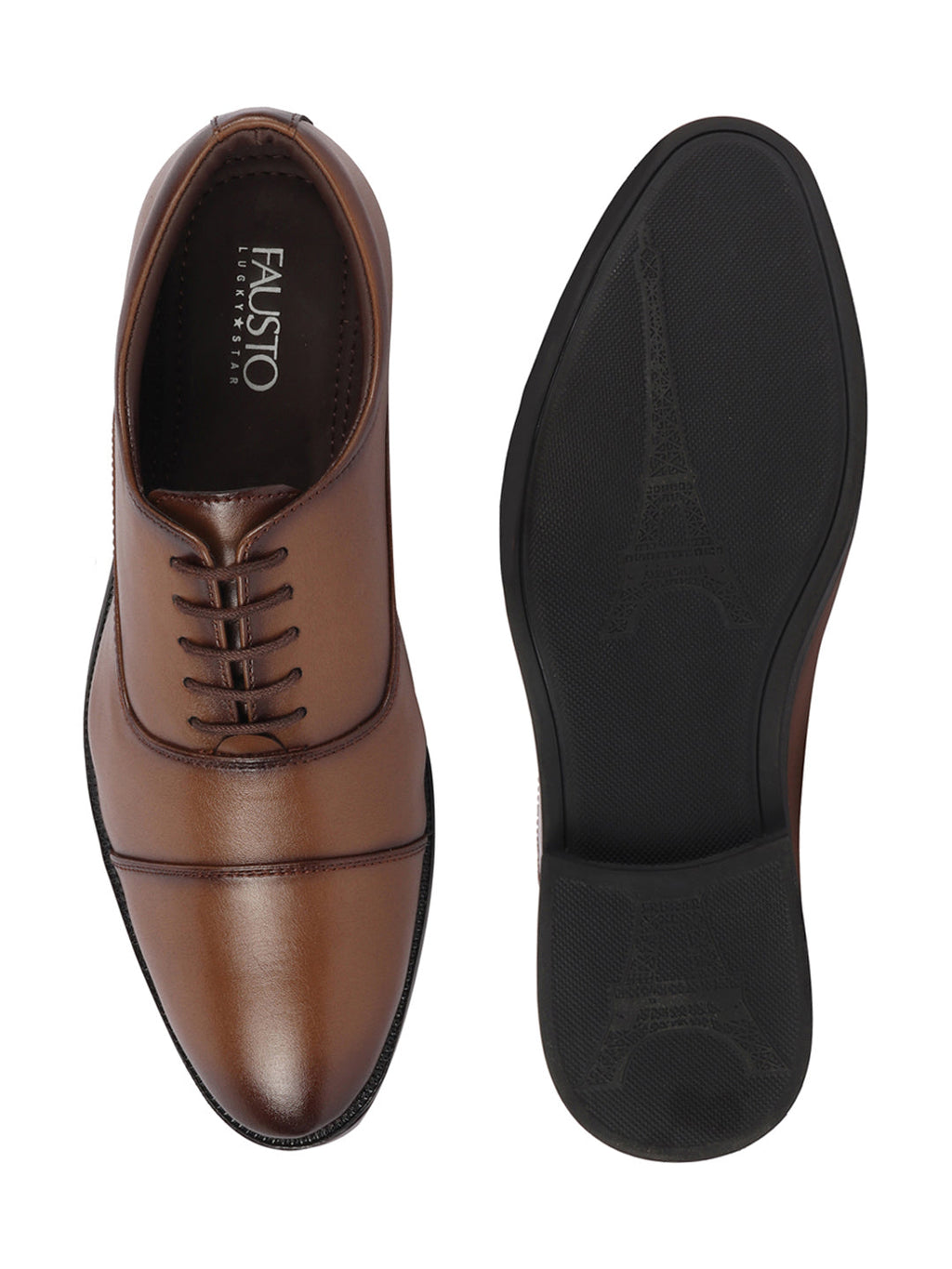 men tan formal office work lace-up derby shoes
