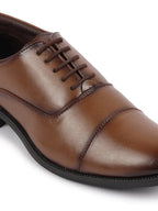 men tan formal office work lace-up derby shoes