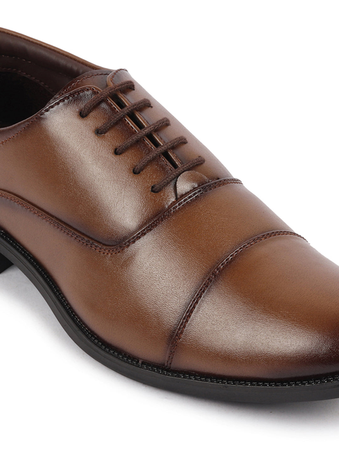 men tan formal office work lace-up derby shoes