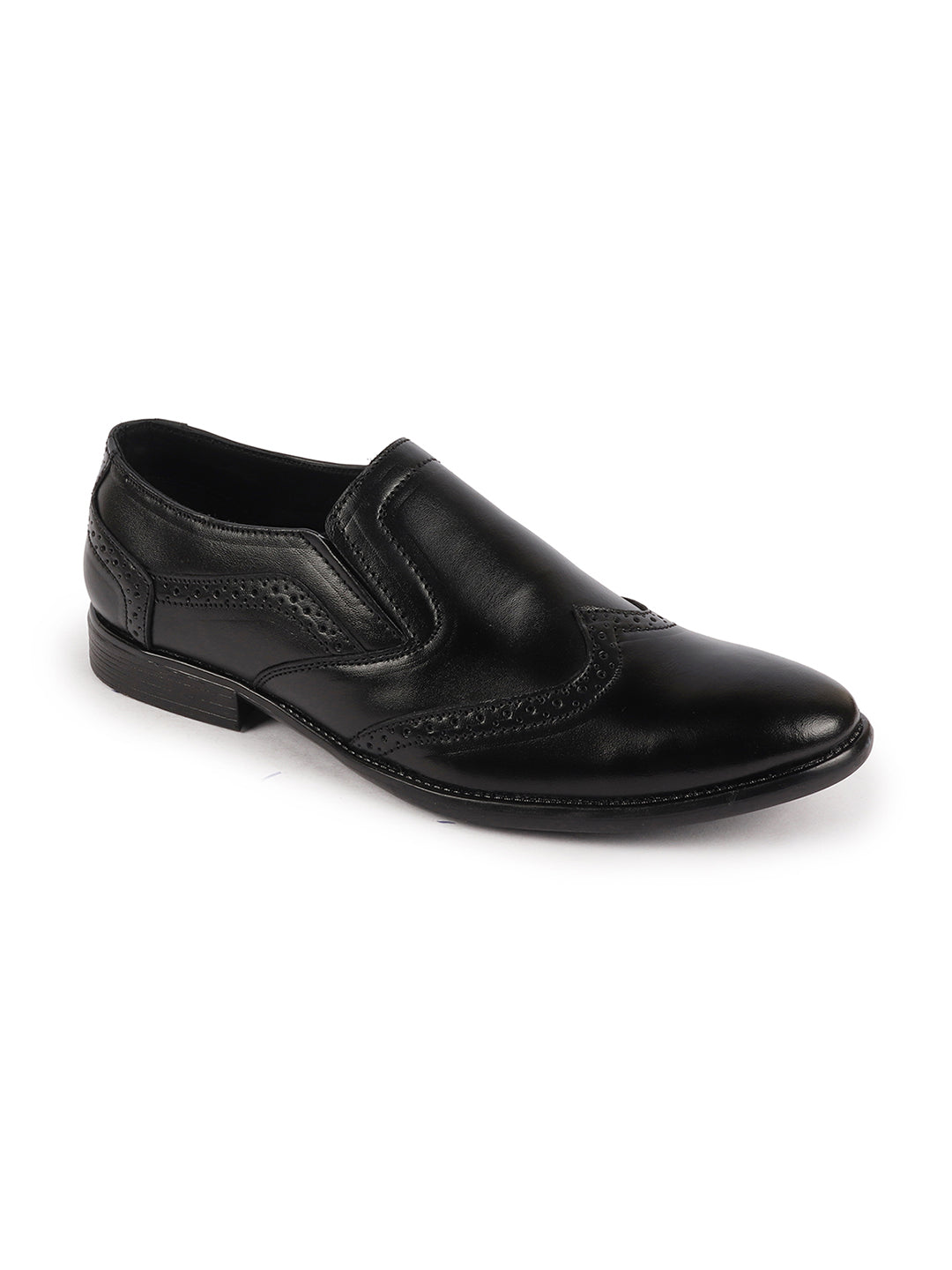 Shop Men Black Party Formal Office Genuine Leather Brogue Slip On Shoes Online.