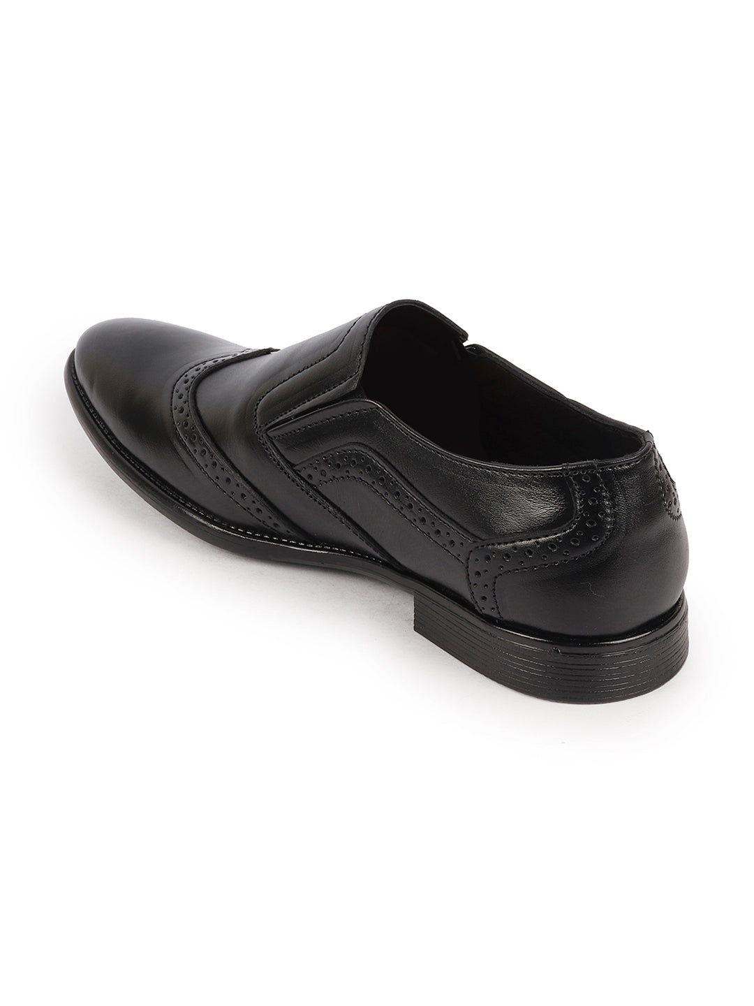Shop Men Black Party Formal Office Genuine Leather Brogue Slip On Shoes Online.