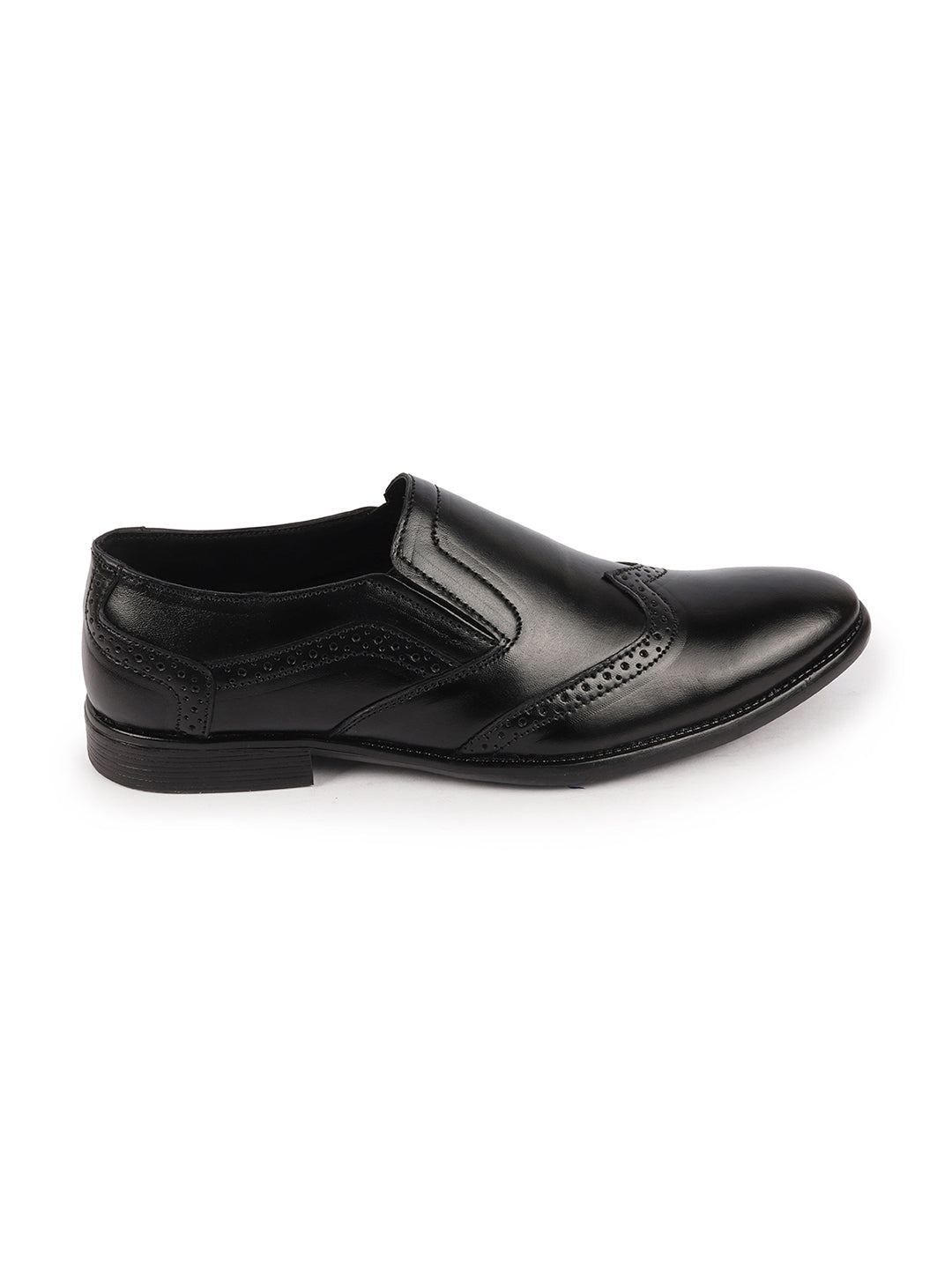 Shop Men Black Party Formal Office Genuine Leather Brogue Slip On Shoes Online.