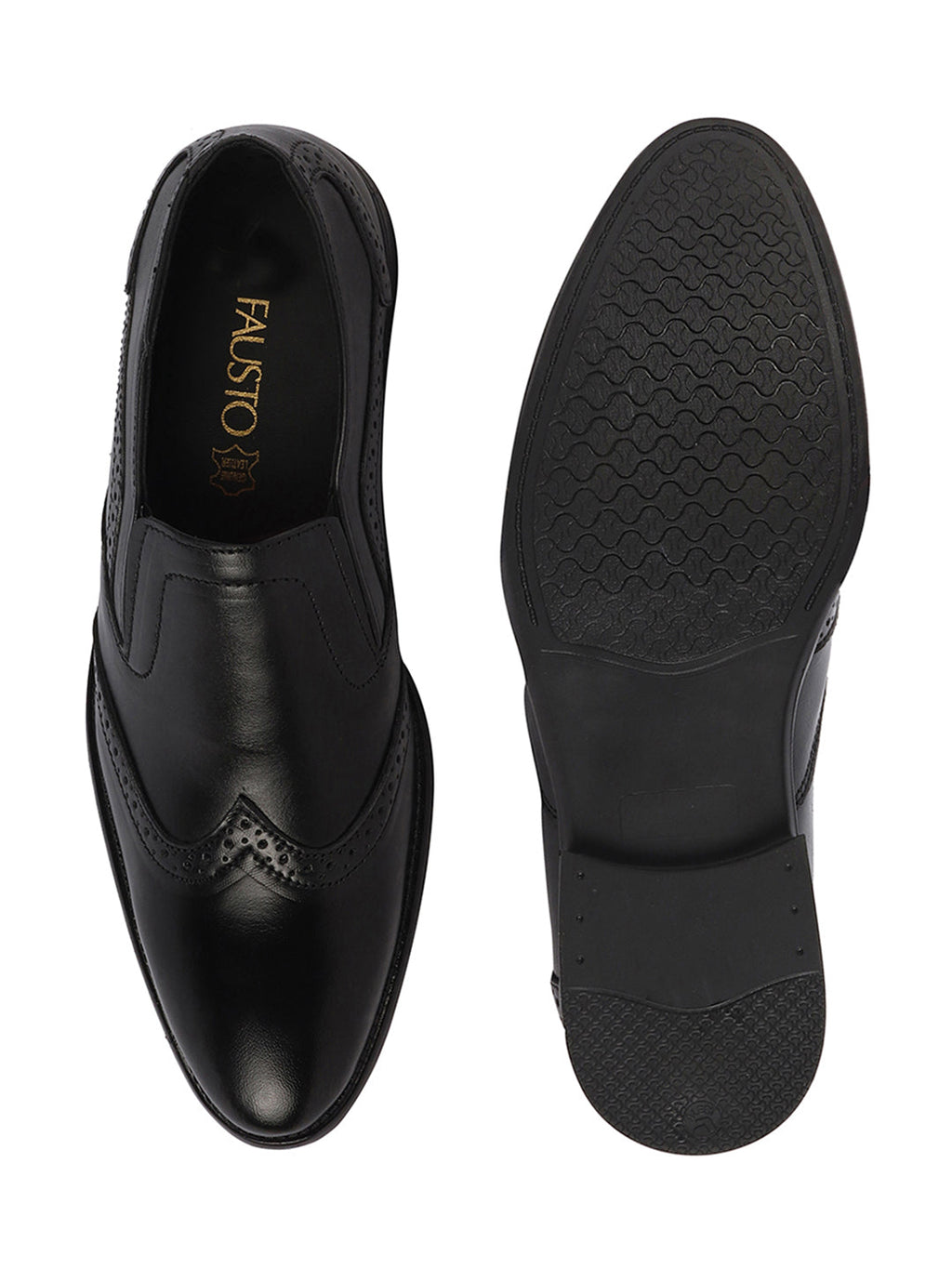Shop Men Black Party Formal Office Genuine Leather Brogue Slip On Shoes Online.