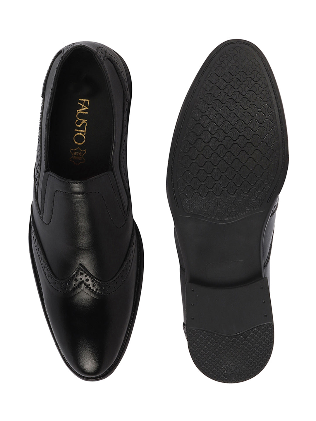 Shop Men Black Party Formal Office Genuine Leather Brogue Slip On Shoes Online.