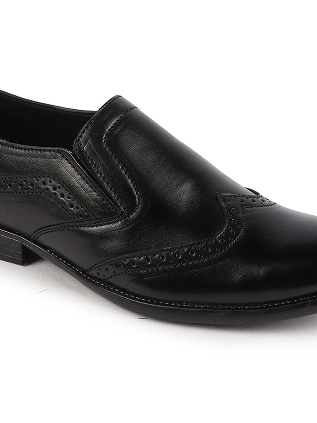 Shop Men Black Party Formal Office Genuine Leather Brogue Slip On Shoes Online.