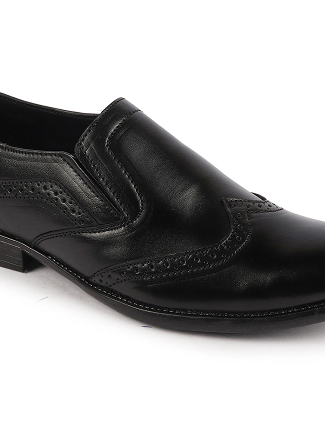 Shop Men Black Party Formal Office Genuine Leather Brogue Slip On Shoes Online.