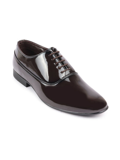 Shop Men Brown Patent Leather Party Formal Office Lace Up Derby Shoes Online.