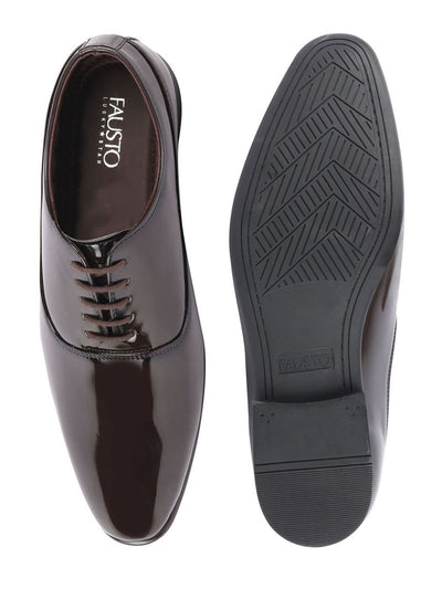 Shop Men Brown Patent Leather Party Formal Office Lace Up Derby Shoes Online.