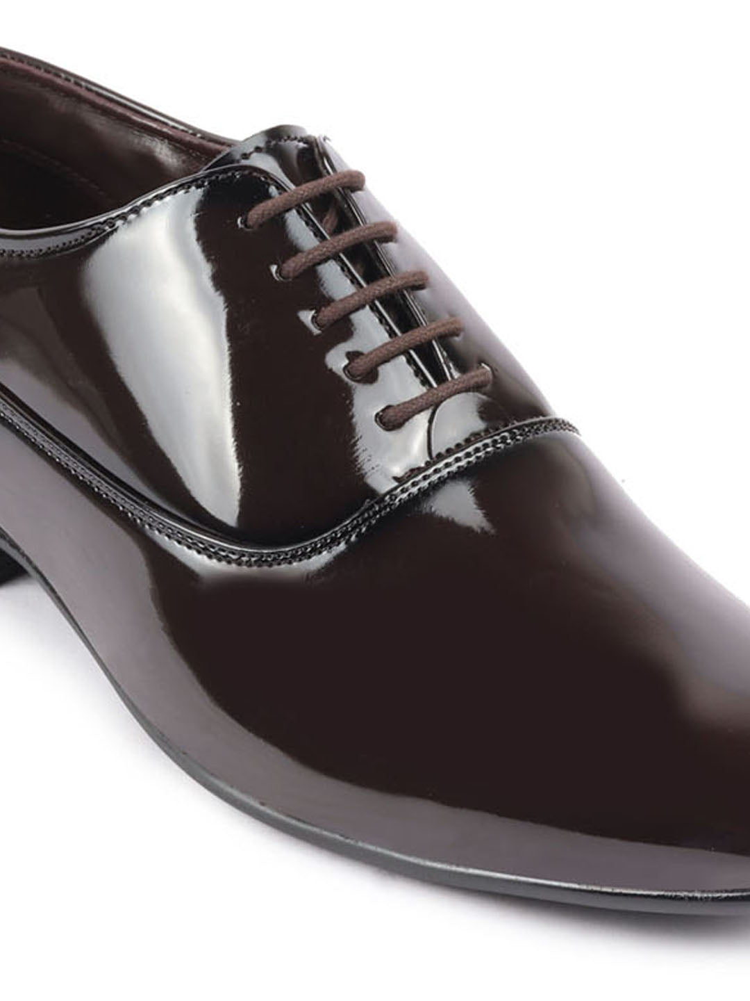 Shop Men Brown Patent Leather Party Formal Office Lace Up Derby Shoes Online.
