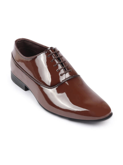 Shop Men Tan Patent Leather Party Formal Office Lace Up Derby Shoes Online.