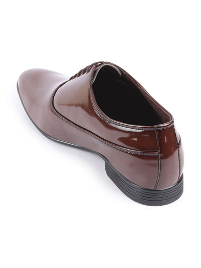 Shop Men Tan Patent Leather Party Formal Office Lace Up Derby Shoes Online.