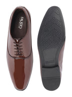 Shop Men Tan Patent Leather Party Formal Office Lace Up Derby Shoes Online.