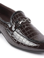 Shop Men Brown Party Formal Patent Leather Embossed Design Buckle Slip On Loafer Shoes Online.