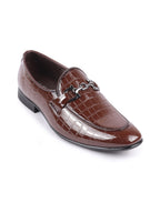 Shop Men Tan Party Formal Patent Leather Embossed Design Buckle Slip On Loafer Shoes Online.