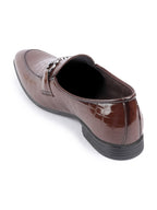 Shop Men Tan Party Formal Patent Leather Embossed Design Buckle Slip On Loafer Shoes Online.