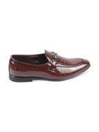 Shop Men Tan Party Formal Patent Leather Embossed Design Buckle Slip On Loafer Shoes Online.