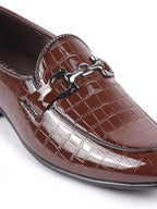 Shop Men Tan Party Formal Patent Leather Embossed Design Buckle Slip On Loafer Shoes Online.