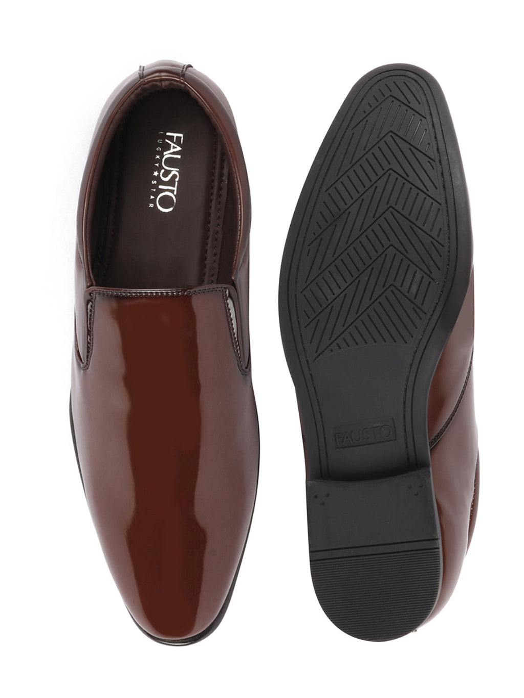 Shop Men Tan Patent Leather Party Formal Office Slip On Shoes Online.