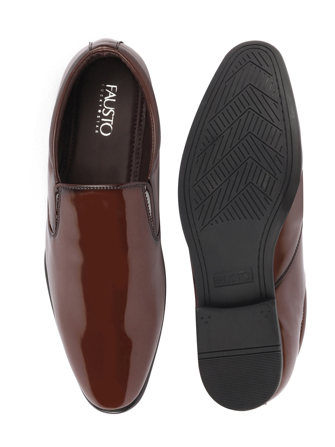 Shop Men Tan Patent Leather Party Formal Office Slip On Shoes Online.