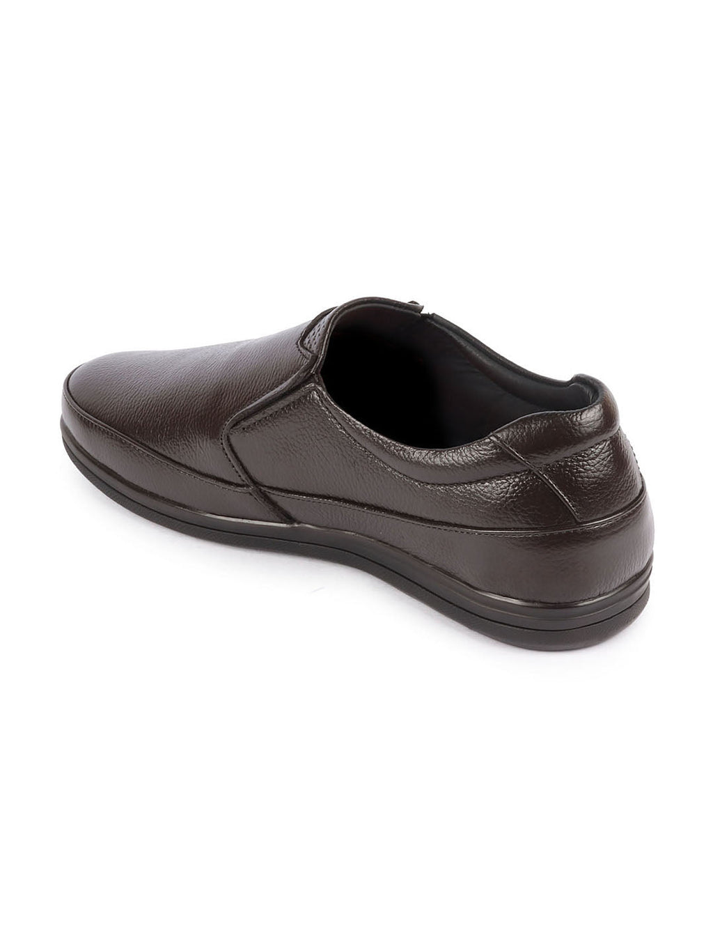 Shop Men Brown Genuine Leather Formal Office Comfort Broad Feet Side Stitched Slip On Shoes Online.