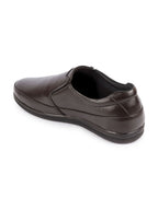 Shop Men Brown Genuine Leather Formal Office Comfort Broad Feet Side Stitched Slip On Shoes Online.