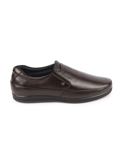 Shop Men Brown Genuine Leather Formal Office Comfort Broad Feet Side Stitched Slip On Shoes Online.