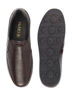 Shop Men Brown Genuine Leather Formal Office Comfort Broad Feet Side Stitched Slip On Shoes Online.