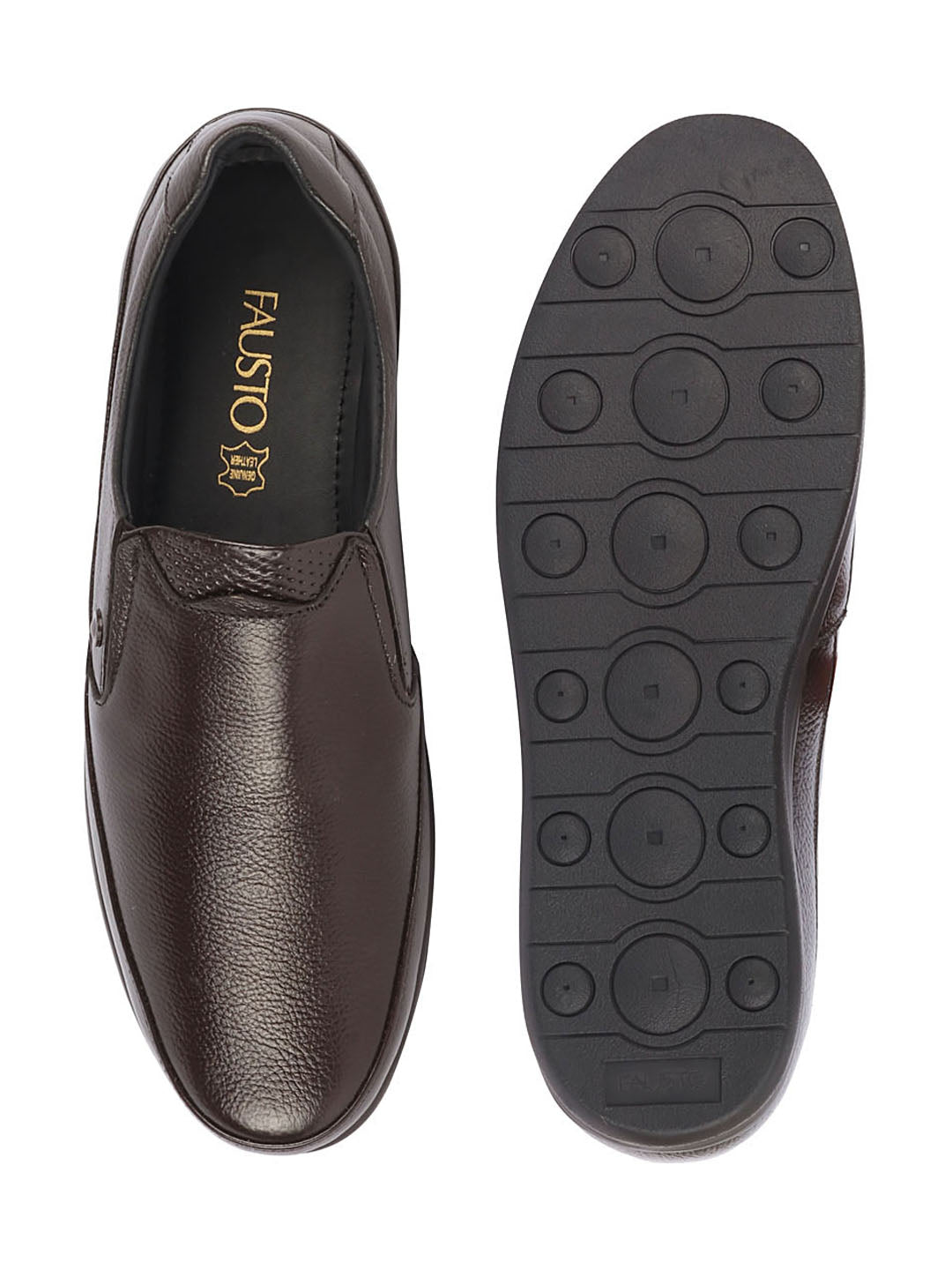 Shop Men Brown Genuine Leather Formal Office Comfort Broad Feet Side Stitched Slip On Shoes Online.