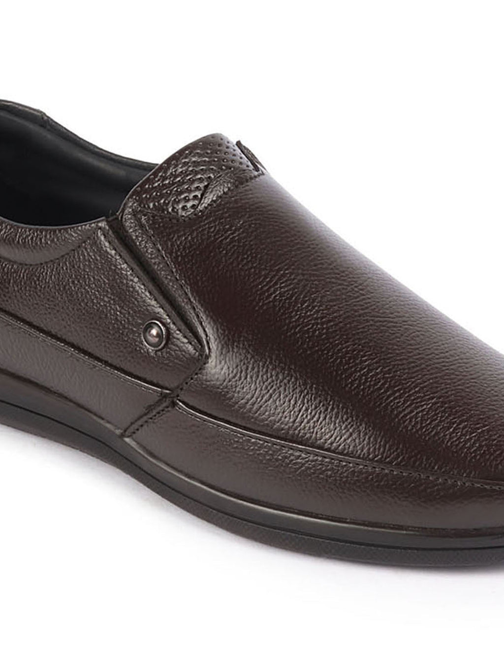 Shop Men Brown Genuine Leather Formal Office Comfort Broad Feet Side Stitched Slip On Shoes Online.