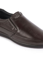 Shop Men Brown Genuine Leather Formal Office Comfort Broad Feet Side Stitched Slip On Shoes Online.