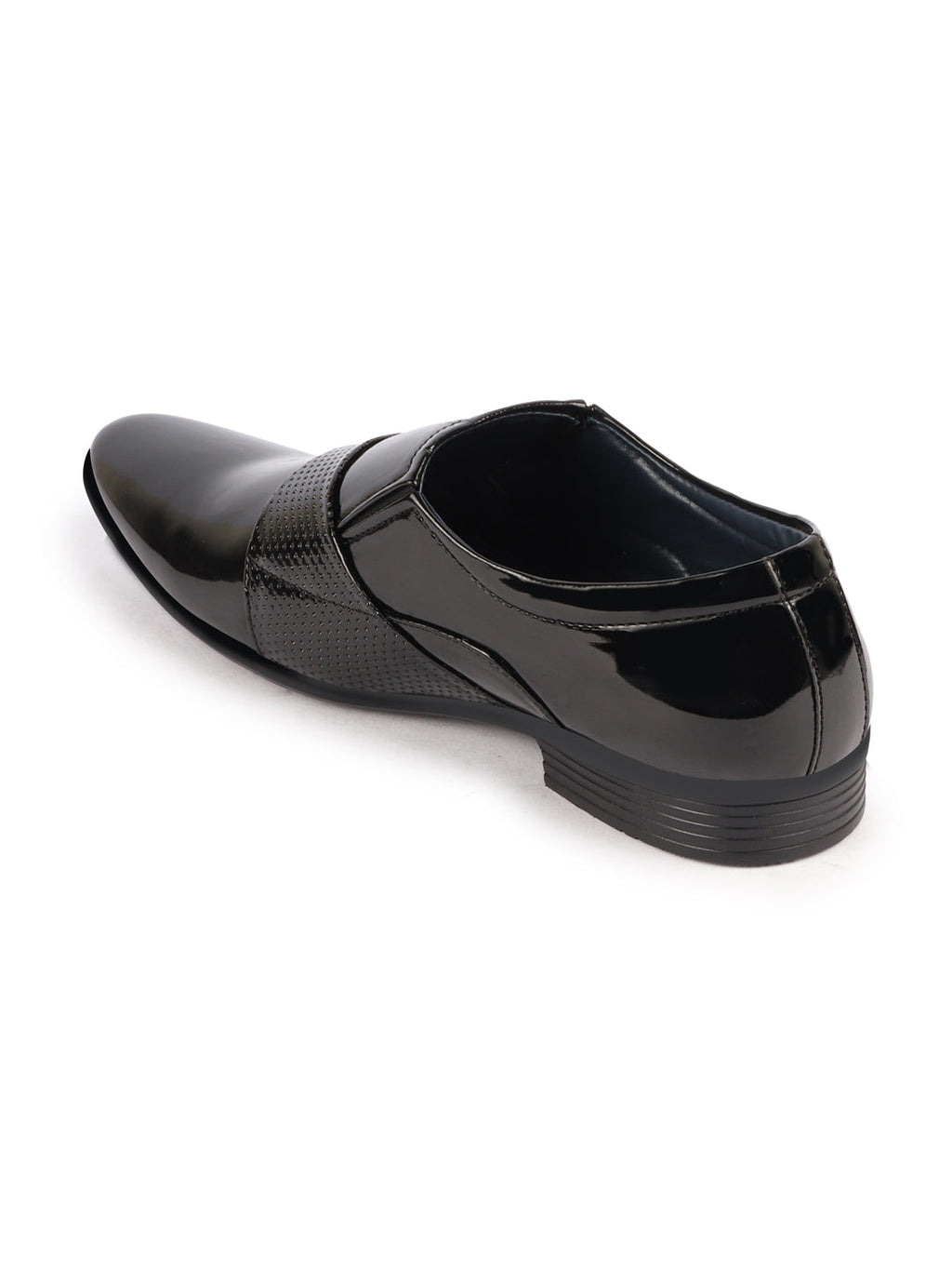 shop men black patent leather shine buckle strap party wedding dress tuxedo slip on shoes online.