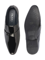 shop men black patent leather shine buckle strap party wedding dress tuxedo slip on shoes online.