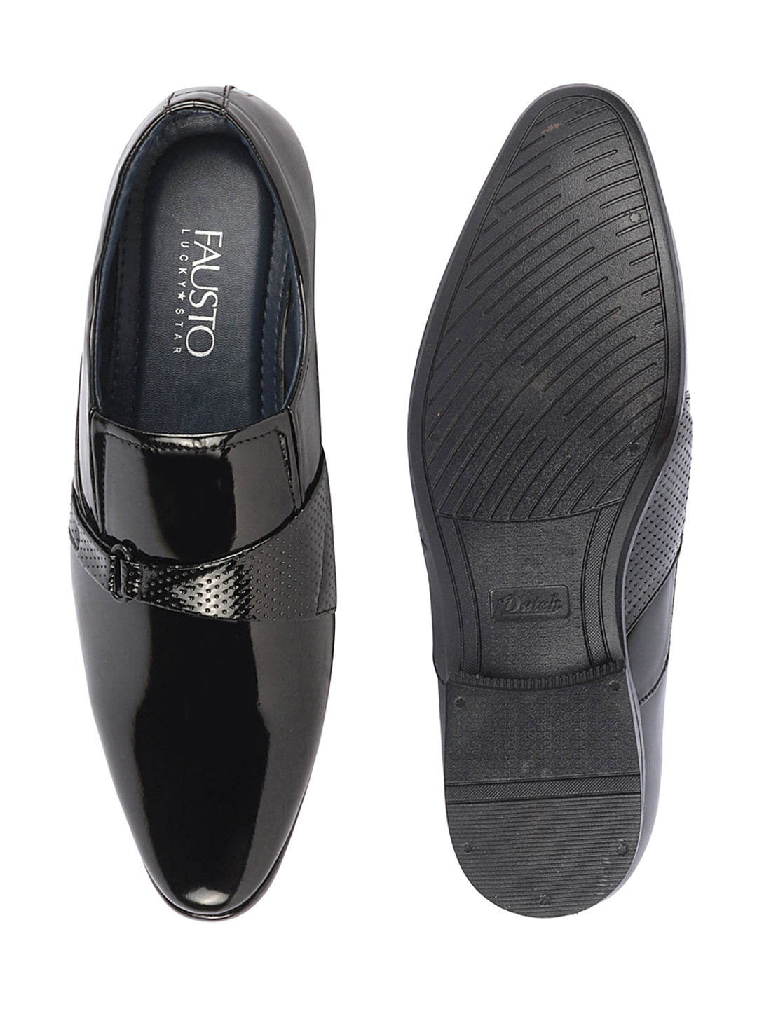 shop men black patent leather shine buckle strap party wedding dress tuxedo slip on shoes online.