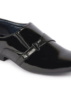 shop men black patent leather shine buckle strap party wedding dress tuxedo slip on shoes online.