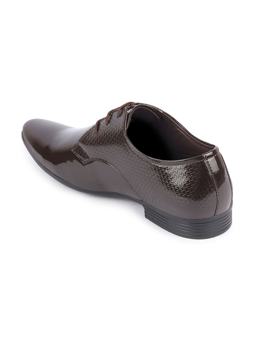 shop men brown patent leather shine textured print pointed toe party wedding lace up derby shoes online.