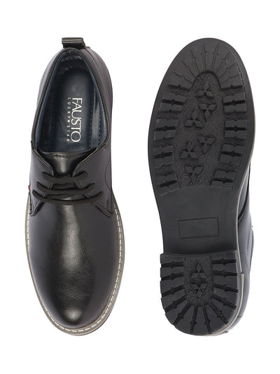 Shop Men Black Genuine Leather Broad Feet Formal Lace Up Shoes with TPR Welted Sole Online.