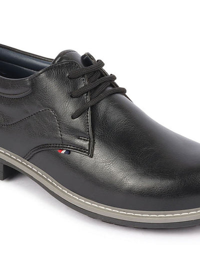 Shop Men Black Genuine Leather Broad Feet Formal Lace Up Shoes with TPR Welted Sole Online.