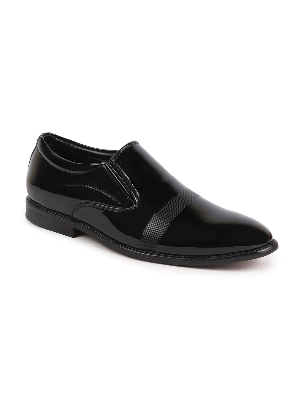 Shop Men Black Patent Leather Party Formal Textured Strip Slip On Shoes Online.