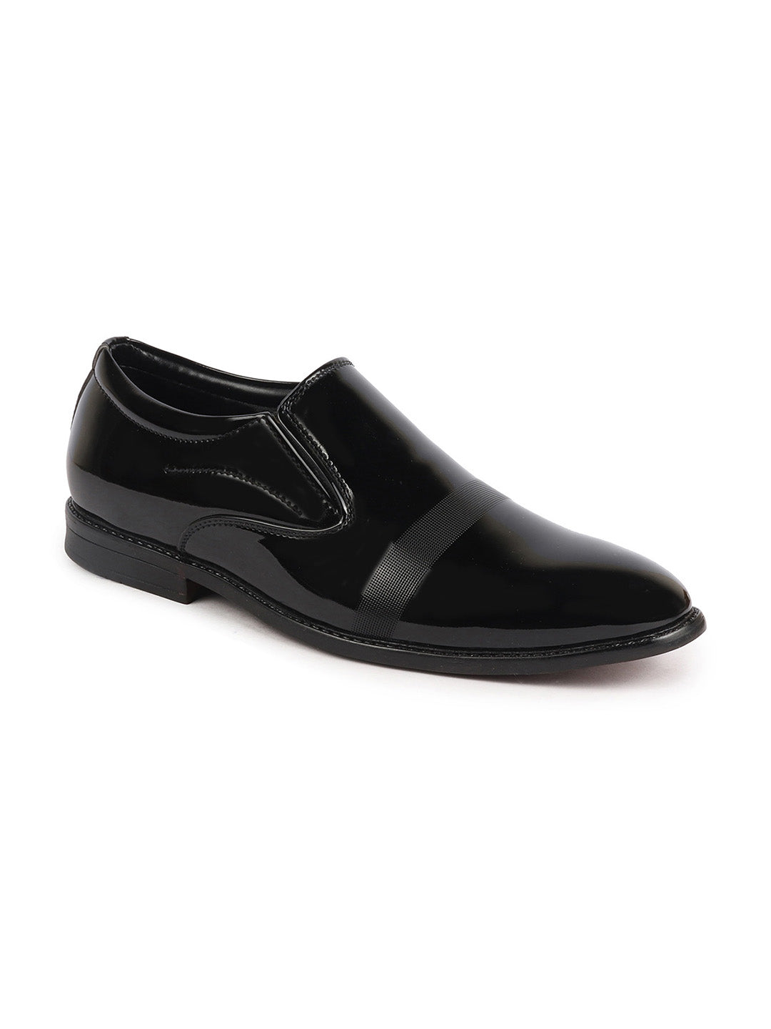 Shop Men Black Patent Leather Party Formal Textured Strip Slip On Shoes Online.