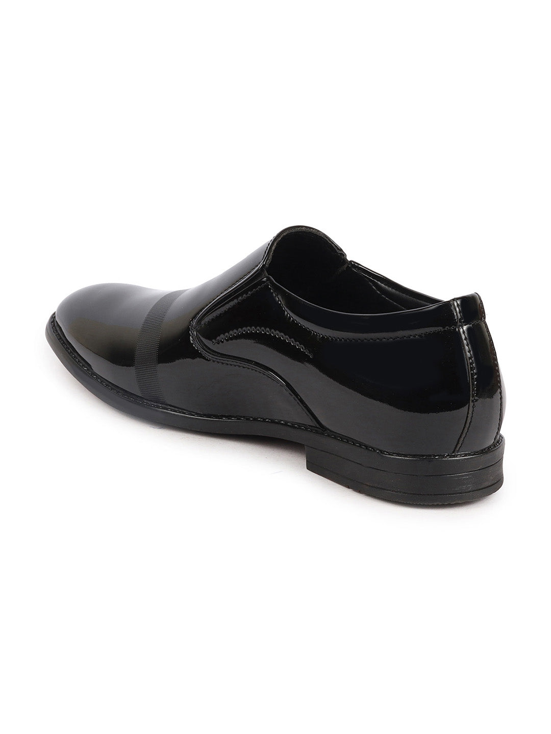 Shop Men Black Patent Leather Party Formal Textured Strip Slip On Shoes Online.