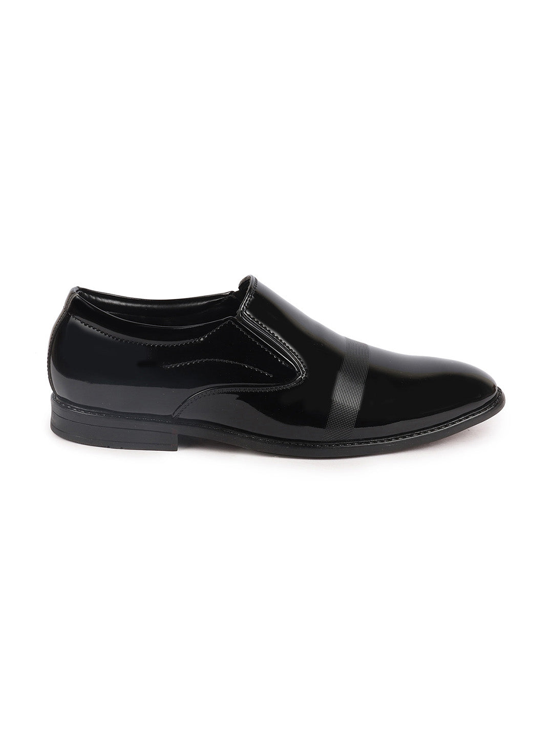 Shop Men Black Patent Leather Party Formal Textured Strip Slip On Shoes Online.