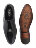 Shop Men Black Patent Leather Party Formal Textured Strip Slip On Shoes Online.
