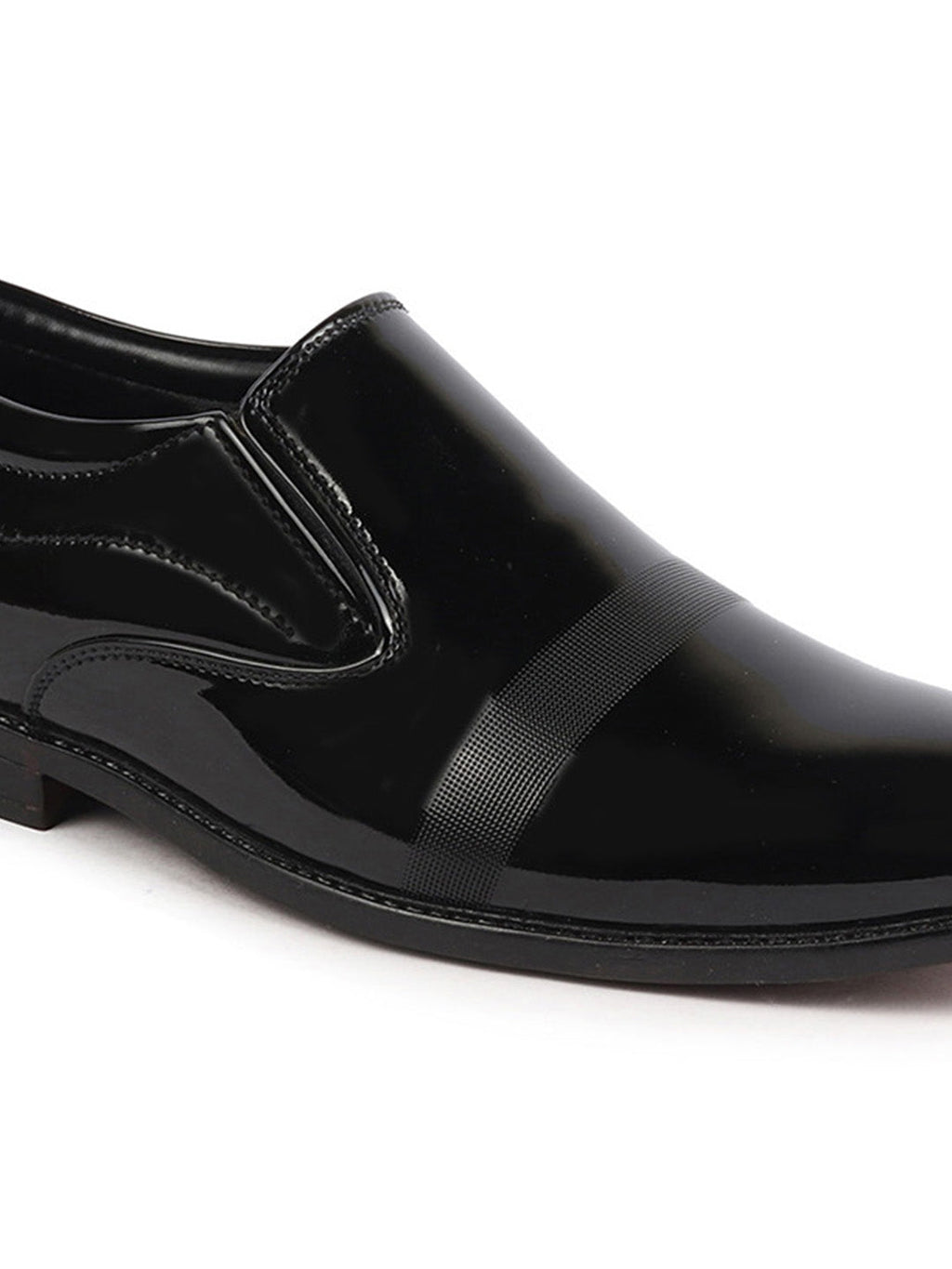 Shop Men Black Patent Leather Party Formal Textured Strip Slip On Shoes Online.