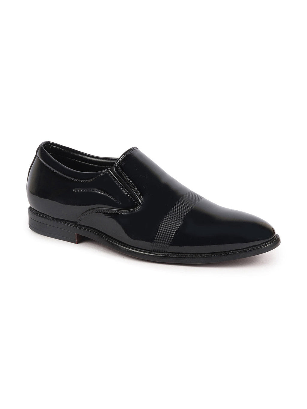 Shop Men Blue Patent Leather Party Formal Textured Strip Slip On Shoes Online.