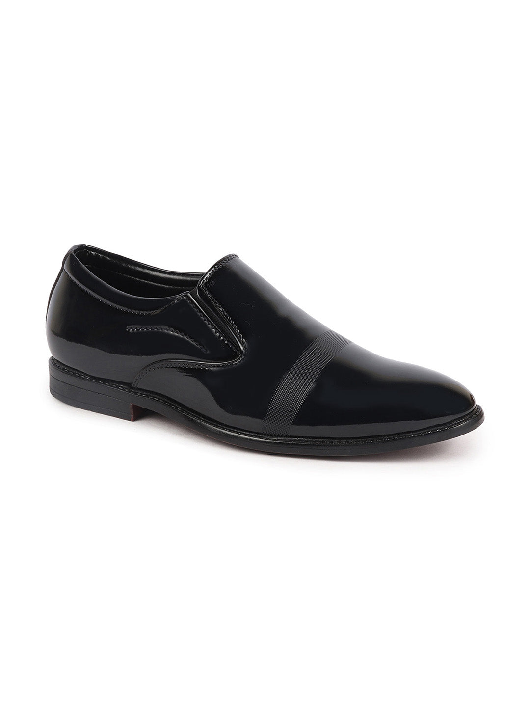 Shop Men Blue Patent Leather Party Formal Textured Strip Slip On Shoes Online.
