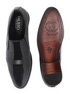 Shop Men Blue Patent Leather Party Formal Textured Strip Slip On Shoes Online.