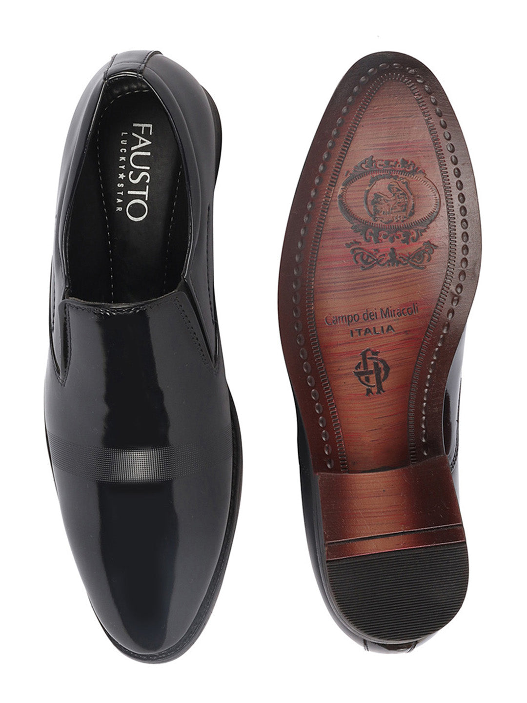 Shop Men Blue Patent Leather Party Formal Textured Strip Slip On Shoes Online.