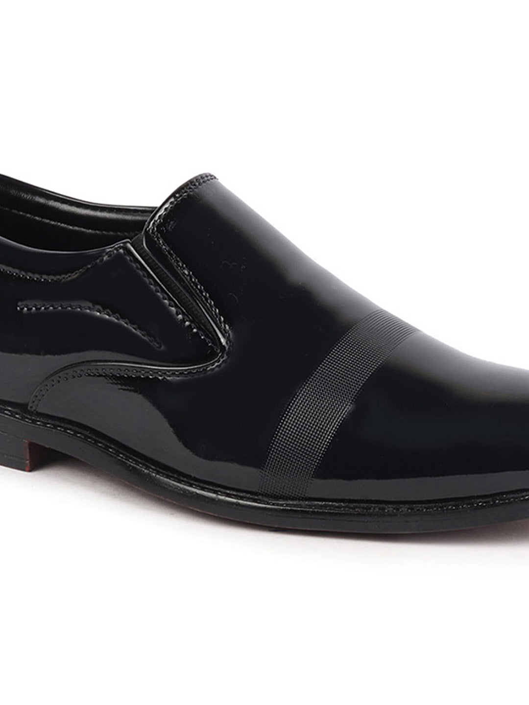Shop Men Blue Patent Leather Party Formal Textured Strip Slip On Shoes Online.
