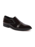 shop men brown patent leather party formal textured strip slip on shoes online.